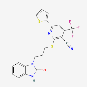 molecular formula C21H15F3N4OS2 B12458987 2-{[3-(2-oxo-2,3-dihydro-1H-benzimidazol-1-yl)propyl]sulfanyl}-6-(thiophen-2-yl)-4-(trifluoromethyl)pyridine-3-carbonitrile 