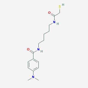 molecular formula C16H25N3O2S B1245912 Benzamide, 4-(dimethylamino)-N-[5-[(mercaptoacetyl)amino]pentyl]- CAS No. 827036-76-0