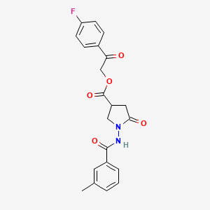 molecular formula C21H19FN2O5 B12459268 2-(4-Fluorophenyl)-2-oxoethyl 1-{[(3-methylphenyl)carbonyl]amino}-5-oxopyrrolidine-3-carboxylate 