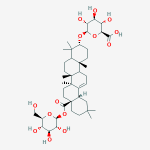 molecular formula C42H66O14 B1245937 (2S,3S,4S,5R,6R)-6-[[(3R,6aR,6bS,8aS,12aS,14bR)-4,4,6a,6b,11,11,14b-heptamethyl-8a-[(2S,3R,4S,5S,6R)-3,4,5-trihydroxy-6-(hydroxymethyl)oxan-2-yl]oxycarbonyl-1,2,3,4a,5,6,7,8,9,10,12,12a,14,14a-tetradecahydropicen-3-yl]oxy]-3,4,5-trihydroxyoxane-2-carboxylic acid 