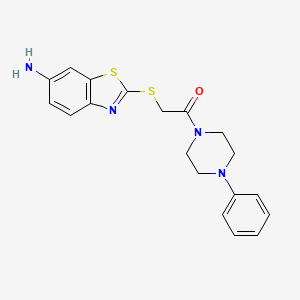 molecular formula C19H20N4OS2 B12459398 2-[(6-Amino-1,3-benzothiazol-2-yl)sulfanyl]-1-(4-phenylpiperazin-1-yl)ethanone 