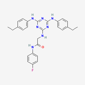 molecular formula C27H28FN7O B12459434 N~2~-{4,6-bis[(4-ethylphenyl)amino]-1,3,5-triazin-2-yl}-N-(4-fluorophenyl)glycinamide 