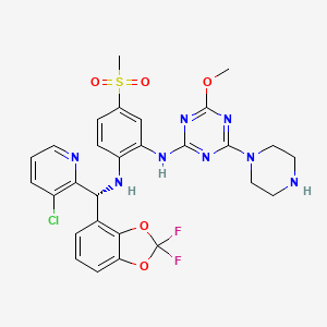 molecular formula C28H27ClF2N8O5S B12459452 N1-[(3-Chloro-pyridin-2-yl)-(2,2-difluoro-benzo[1,3]dioxol-4-yl)-methyl]-4-methanesulfonyl-N2-(4-methoxy-6-piperazin-1-yl-[1,3,5]triazin-2-yl)-benzene-1,2-diamine 