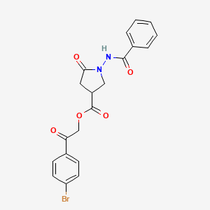 molecular formula C20H17BrN2O5 B12459459 2-(4-Bromophenyl)-2-oxoethyl 5-oxo-1-[(phenylcarbonyl)amino]pyrrolidine-3-carboxylate 