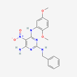 molecular formula C19H20N6O4 B12459517 N~2~-benzyl-N~4~-(2,5-dimethoxyphenyl)-5-nitropyrimidine-2,4,6-triamine 