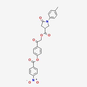 molecular formula C27H22N2O8 B12459519 2-(4-{[(4-Nitrophenyl)carbonyl]oxy}phenyl)-2-oxoethyl 1-(4-methylphenyl)-5-oxopyrrolidine-3-carboxylate 