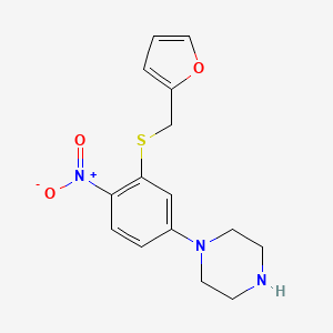 molecular formula C15H17N3O3S B12459546 1-{3-[(Furan-2-ylmethyl)sulfanyl]-4-nitrophenyl}piperazine 