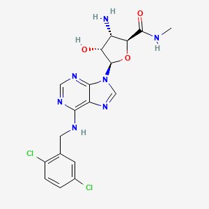molecular formula C18H19Cl2N7O3 B1245956 (2S,3S,4R,5R)-3-amino-5-[6-[(2,5-dichlorophenyl)methylamino]purin-9-yl]-4-hydroxy-N-methyloxolane-2-carboxamide CAS No. 457612-59-8