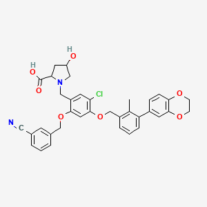 molecular formula C36H33ClN2O7 B12459588 1-[[5-chloro-2-[(3-cyanophenyl)methoxy]-4-[[3-(2,3-dihydro-1,4-benzodioxin-6-yl)-2-methylphenyl]methoxy]phenyl]methyl]-4-hydroxypyrrolidine-2-carboxylic acid 
