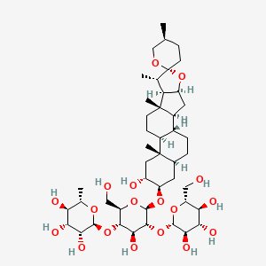 molecular formula C45H74O18 B1245959 (2S,3R,4R,5R,6S)-2-[(2R,3S,4S,5R,6R)-4-hydroxy-2-(hydroxymethyl)-6-[(1R,2S,4S,5'S,6R,7S,8R,9S,12S,13S,15R,16R,18S)-15-hydroxy-5',7,9,13-tetramethylspiro[5-oxapentacyclo[10.8.0.02,9.04,8.013,18]icosane-6,2'-oxane]-16-yl]oxy-5-[(2S,3R,4S,5S,6R)-3,4,5-trihydroxy-6-(hydroxymethyl)oxan-2-yl]oxyoxan-3-yl]oxy-6-methyloxane-3,4,5-triol 