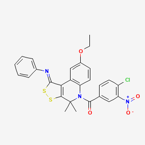 molecular formula C27H22ClN3O4S2 B12459599 (4-chloro-3-nitrophenyl)[(1Z)-8-ethoxy-4,4-dimethyl-1-(phenylimino)-1,4-dihydro-5H-[1,2]dithiolo[3,4-c]quinolin-5-yl]methanone 
