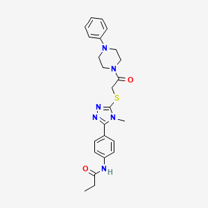 molecular formula C24H28N6O2S B12459623 N-[4-(4-methyl-5-{[2-oxo-2-(4-phenylpiperazin-1-yl)ethyl]sulfanyl}-4H-1,2,4-triazol-3-yl)phenyl]propanamide 