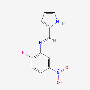 molecular formula C11H8FN3O2 B12459644 2-fluoro-5-nitro-N-[(E)-1H-pyrrol-2-ylmethylidene]aniline 