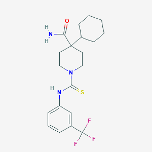 molecular formula C20H26F3N3OS B12459686 4-Cyclohexyl-1-{[3-(trifluoromethyl)phenyl]carbamothioyl}piperidine-4-carboxamide 