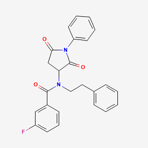 molecular formula C25H21FN2O3 B12459690 N-(2,5-dioxo-1-phenylpyrrolidin-3-yl)-3-fluoro-N-(2-phenylethyl)benzamide 