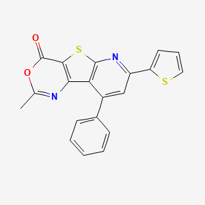 molecular formula C20H12N2O2S2 B12459806 4-methyl-13-phenyl-11-thiophen-2-yl-5-oxa-8-thia-3,10-diazatricyclo[7.4.0.02,7]trideca-1(9),2(7),3,10,12-pentaen-6-one 