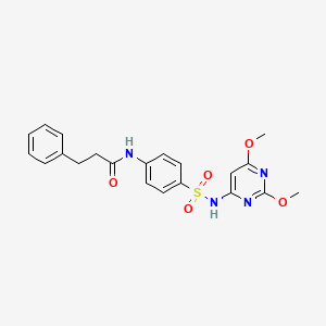 molecular formula C21H22N4O5S B12459923 N-{4-[(2,6-dimethoxypyrimidin-4-yl)sulfamoyl]phenyl}-3-phenylpropanamide 