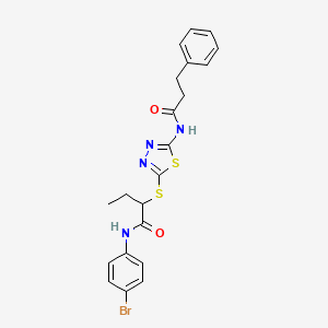 molecular formula C21H21BrN4O2S2 B12459948 N-(4-bromophenyl)-2-({5-[(3-phenylpropanoyl)amino]-1,3,4-thiadiazol-2-yl}sulfanyl)butanamide 