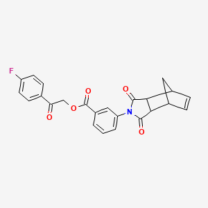 molecular formula C24H18FNO5 B12459995 2-(4-fluorophenyl)-2-oxoethyl 3-(1,3-dioxo-1,3,3a,4,7,7a-hexahydro-2H-4,7-methanoisoindol-2-yl)benzoate 