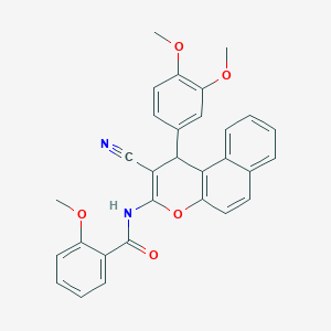 molecular formula C30H24N2O5 B12460021 N-[2-cyano-1-(3,4-dimethoxyphenyl)-1H-benzo[f]chromen-3-yl]-2-methoxybenzamide 