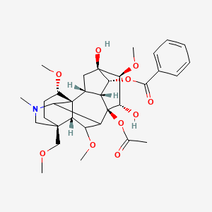 molecular formula C33H45NO10 B1246011 [(1S,2R,3R,4R,5R,6S,7S,8R,13S,16S,17R,18R)-8-acetyloxy-5,7-dihydroxy-6,16,18-trimethoxy-13-(methoxymethyl)-11-methyl-11-azahexacyclo[7.7.2.12,5.01,10.03,8.013,17]nonadecan-4-yl] benzoate 