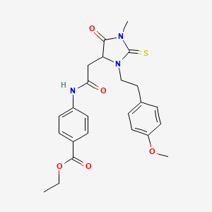molecular formula C24H27N3O5S B12460122 Ethyl 4-[({3-[2-(4-methoxyphenyl)ethyl]-1-methyl-5-oxo-2-thioxoimidazolidin-4-yl}acetyl)amino]benzoate 