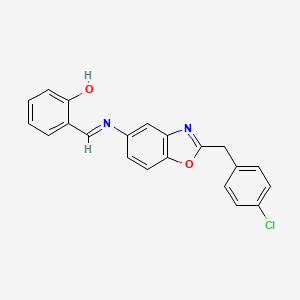 molecular formula C21H15ClN2O2 B12460171 2-[(E)-{[2-(4-chlorobenzyl)-1,3-benzoxazol-5-yl]imino}methyl]phenol 