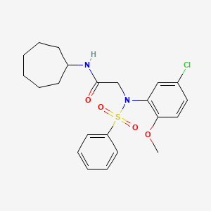 molecular formula C22H27ClN2O4S B12460212 N~2~-(5-chloro-2-methoxyphenyl)-N-cycloheptyl-N~2~-(phenylsulfonyl)glycinamide 