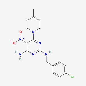 molecular formula C17H21ClN6O2 B12460267 N~2~-(4-chlorobenzyl)-6-(4-methylpiperidin-1-yl)-5-nitropyrimidine-2,4-diamine 