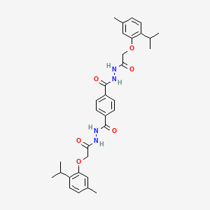 molecular formula C32H38N4O6 B12460270 N'~1~,N'~4~-bis{[5-methyl-2-(propan-2-yl)phenoxy]acetyl}benzene-1,4-dicarbohydrazide 