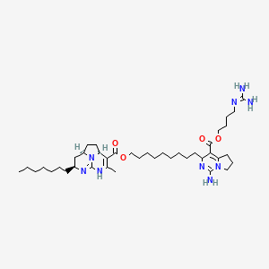 molecular formula C40H67N9O4 B1246045 9-[1-amino-4-[4-(diaminomethylideneamino)butoxycarbonyl]-3,5,6,7-tetrahydropyrrolo[1,2-c]pyrimidin-3-yl]nonyl (1R,4S,10S)-10-heptyl-6-methyl-7,9,12-triazatricyclo[6.3.1.04,12]dodeca-5,8-diene-5-carboxylate 