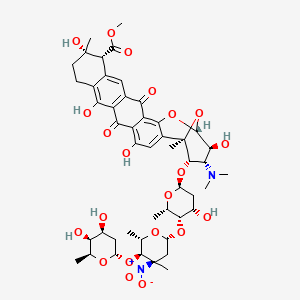molecular formula C48H62N2O21 B1246052 甲基 (1R,12S,13R,21R,22S,23S,24S)-24-[(2S,4S,5S,6S)-5-[(2R,4R,5R,6S)-5-[(2S,4S,5S,6S)-4,5-二羟基-6-甲基氧杂环-2-基]氧基-4,6-二甲基-4-硝基氧杂环-2-基]氧基-4-羟基-6-甲基氧杂环-2-基]氧基-23-(二甲氨基)-4,8,12,22-四羟基-1,12-二甲基-6,17-二氧代-20,25-二氧六环[19.3.1.02,19.05,18.07,16.09,14]二十五碳-2,4,7(16),8,14,18-六烯-13-羧酸酯 