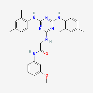 molecular formula C28H31N7O2 B12460641 N~2~-{4,6-bis[(2,4-dimethylphenyl)amino]-1,3,5-triazin-2-yl}-N-(3-methoxyphenyl)glycinamide 