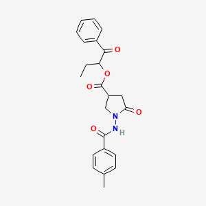 molecular formula C23H24N2O5 B12460952 1-Oxo-1-phenylbutan-2-yl 1-{[(4-methylphenyl)carbonyl]amino}-5-oxopyrrolidine-3-carboxylate 