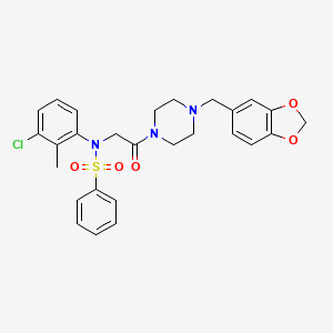 molecular formula C27H28ClN3O5S B12460963 N-{2-[4-(1,3-benzodioxol-5-ylmethyl)piperazin-1-yl]-2-oxoethyl}-N-(3-chloro-2-methylphenyl)benzenesulfonamide 