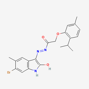molecular formula C21H22BrN3O3 B12461045 N'-[(3E)-6-bromo-5-methyl-2-oxo-1,2-dihydro-3H-indol-3-ylidene]-2-[5-methyl-2-(propan-2-yl)phenoxy]acetohydrazide 
