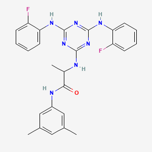 molecular formula C26H25F2N7O B12461145 N~2~-{4,6-bis[(2-fluorophenyl)amino]-1,3,5-triazin-2-yl}-N-(3,5-dimethylphenyl)alaninamide 