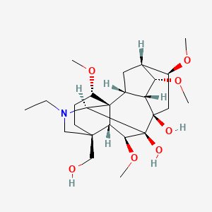 molecular formula C25H41NO7 B1246115 (1S,2R,3R,4S,5R,6S,8R,9R,10S,13S,16S,17R,18S)-11-ethyl-13-(hydroxymethyl)-4,6,16,18-tetramethoxy-11-azahexacyclo[7.7.2.12,5.01,10.03,8.013,17]nonadecane-8,9-diol 