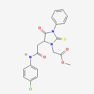 molecular formula C20H18ClN3O4S B12461404 Methyl (5-{2-[(4-chlorophenyl)amino]-2-oxoethyl}-4-oxo-3-phenyl-2-thioxoimidazolidin-1-yl)acetate 