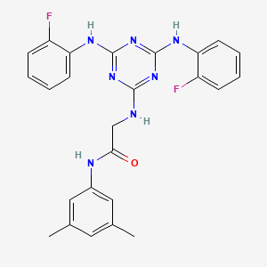 molecular formula C25H23F2N7O B12461515 N~2~-{4,6-bis[(2-fluorophenyl)amino]-1,3,5-triazin-2-yl}-N-(3,5-dimethylphenyl)glycinamide 