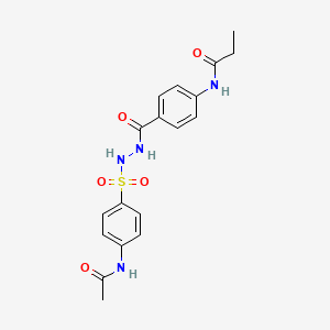 molecular formula C18H20N4O5S B12461560 N-{4-[(2-{[4-(acetylamino)phenyl]sulfonyl}hydrazinyl)carbonyl]phenyl}propanamide 