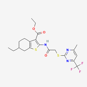molecular formula C21H24F3N3O3S2 B12461589 Ethyl 6-ethyl-2-[({[4-methyl-6-(trifluoromethyl)pyrimidin-2-yl]sulfanyl}acetyl)amino]-4,5,6,7-tetrahydro-1-benzothiophene-3-carboxylate 
