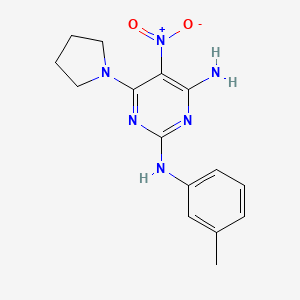 molecular formula C15H18N6O2 B12461605 N2-(3-methylphenyl)-5-nitro-6-(pyrrolidin-1-yl)pyrimidine-2,4-diamine 