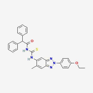 molecular formula C30H27N5O2S B12461633 N-{[2-(4-ethoxyphenyl)-6-methyl-2H-benzotriazol-5-yl]carbamothioyl}-2,2-diphenylacetamide 