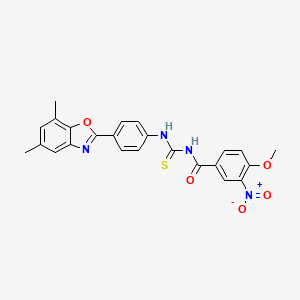 molecular formula C24H20N4O5S B12461678 N-{[4-(5,7-dimethyl-1,3-benzoxazol-2-yl)phenyl]carbamothioyl}-4-methoxy-3-nitrobenzamide 