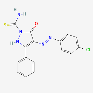 molecular formula C16H12ClN5OS B12461887 (4Z)-4-[2-(4-chlorophenyl)hydrazinylidene]-5-oxo-3-phenyl-4,5-dihydro-1H-pyrazole-1-carbothioamide 