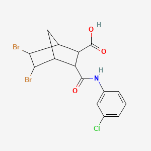 molecular formula C15H14Br2ClNO3 B12461899 5,6-Dibromo-3-[(3-chlorophenyl)carbamoyl]bicyclo[2.2.1]heptane-2-carboxylic acid 