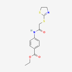 molecular formula C14H16N2O3S2 B12461905 Ethyl 4-{[(4,5-dihydro-1,3-thiazol-2-ylsulfanyl)acetyl]amino}benzoate 