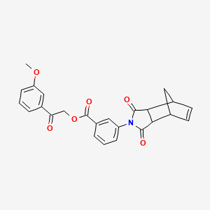 molecular formula C25H21NO6 B12462010 2-(3-methoxyphenyl)-2-oxoethyl 3-(1,3-dioxo-1,3,3a,4,7,7a-hexahydro-2H-4,7-methanoisoindol-2-yl)benzoate 