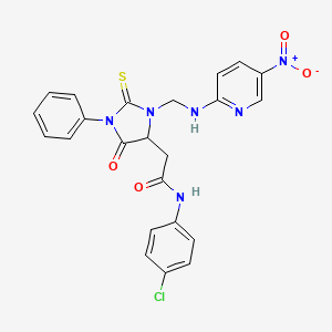 molecular formula C23H19ClN6O4S B12462080 N-(4-chlorophenyl)-2-(3-{[(5-nitropyridin-2-yl)amino]methyl}-5-oxo-1-phenyl-2-thioxoimidazolidin-4-yl)acetamide 